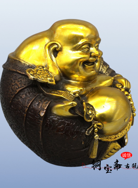 纯铜鎏金如意弥勒佛元宝大肚笑佛一团和气铜佛像家居供奉招财摆件