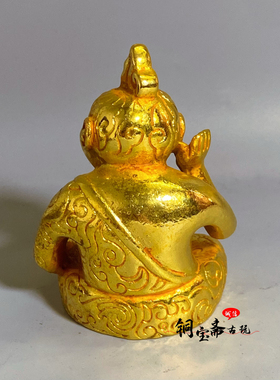 古玩古董收藏镀金汉代俳优说唱人物乐师铜人俑像复古家居装饰摆件