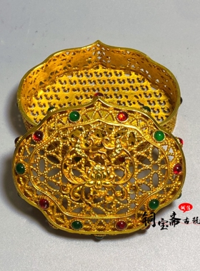 仿古铜器镀金花丝镶嵌宝石首饰盒宝盒镂空收纳盒复古宫廷风装饰品