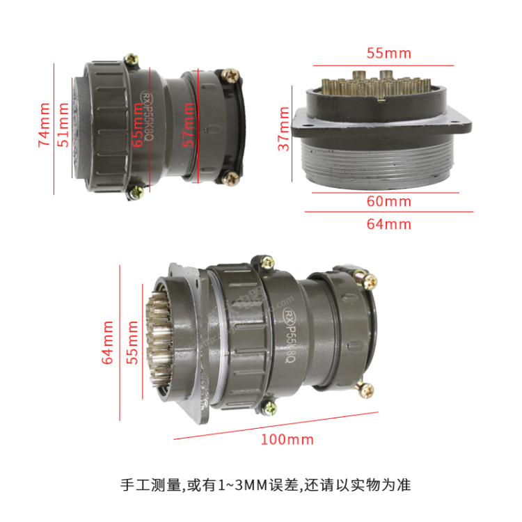 航空插头连接器插座圆形P55K3Q P55K8Q P55K-30芯35芯开孔55mm-图0