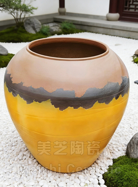 欧式黄色陶瓷花瓶桌面落地大号插花器干枝陶罐样板房玄关装饰摆件