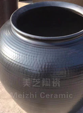 庭院黑色禅意陶瓷花瓶插花陶罐流水缸景德镇花盆大罐子大口径花器