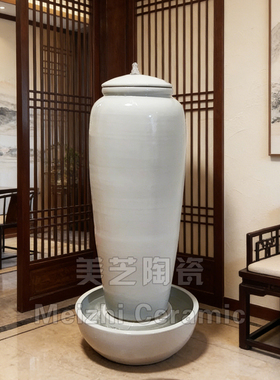白色流水罐喷泉陶罐花瓶流水摆件