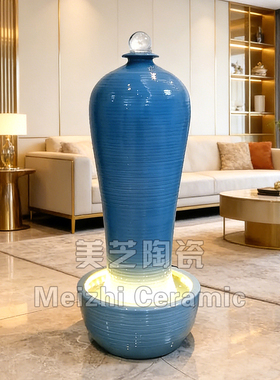 桌面流水加湿器摆件小型喷泉花瓶流水器带灯光鱼缸涌水陶罐溢水坛