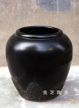 黑色陶瓷罐插花摆件落地花瓶花器