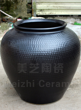 黑色陶瓷花瓶种树花盆落地大号插花器大型陶罐酒店样板房装饰陶缸