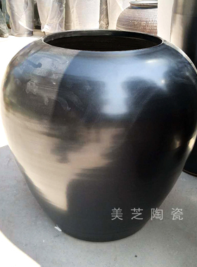 黑色哑光陶罐流水坛子售楼部插花器仿真花落地花瓶陶瓷缸摆件瓦罐