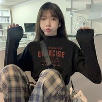 Autumn-winter new delsuede thickened warm half-height neckline black long sleeve undershirt inner hitch T-shirt womens dress