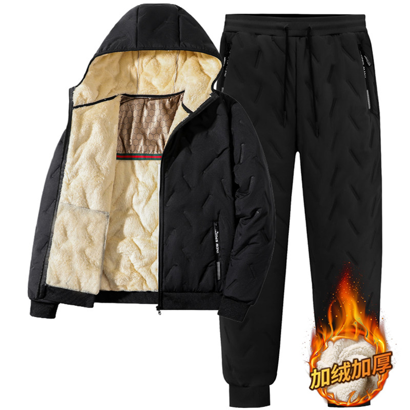 冬季休闲长裤套装男士羊羔绒外套胖子棉衣加绒加厚大码保暖衣棉裤,淘宝优惠券,粉丝福利购,淘宝优惠卷