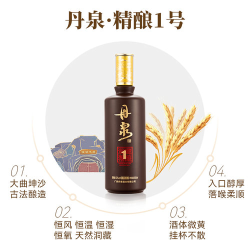 【酒厂自营】广西丹泉酒洞藏精酿1号53度酱香型白酒500ml*6瓶整箱 - 图0