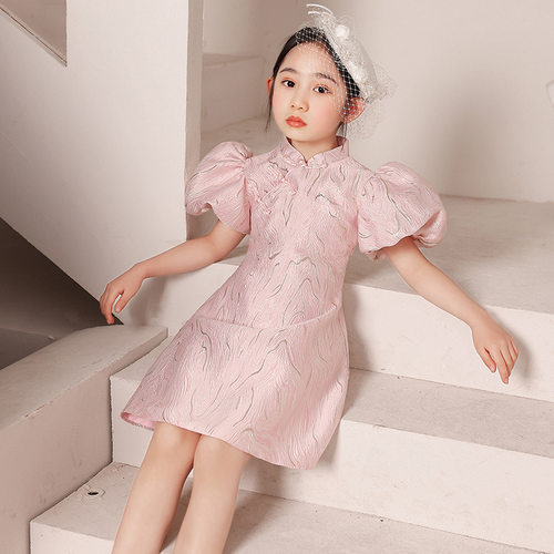 生日钢琴礼服公主裙女大童中国风走秀泡泡袖连衣裙2026花童旗袍裙 - 图3