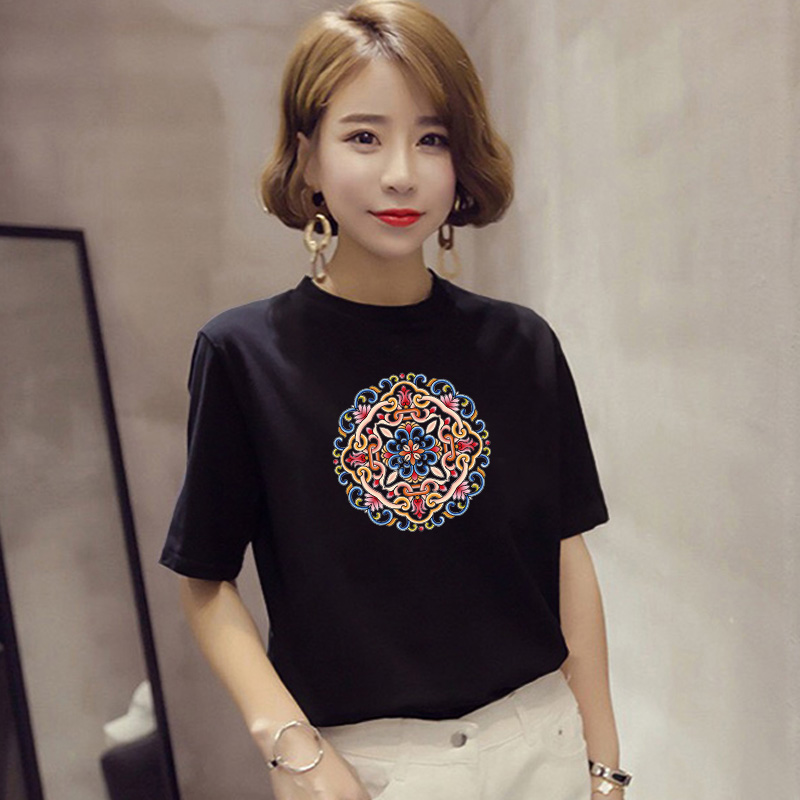 国潮中国风白色短袖t恤女2025新款夏季设计感刺绣印花上衣体恤潮 - 图3