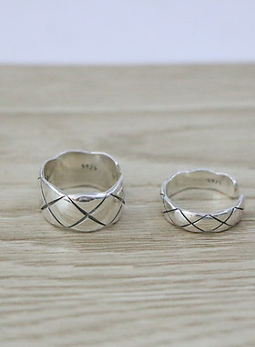 纯银菱形开口日韩风情侣戒指