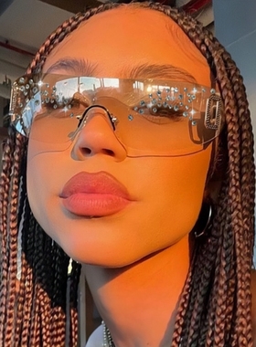 Y2kslut欧美ins辣妹时髦个性一体无框点钻太阳眼镜防紫外线墨镜女