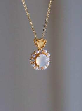 原创金镶玉平安锁白冰蛋面吊坠锁骨链项链链子天然翡翠（已结缘）