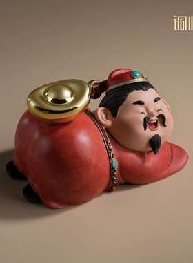 铜师傅一腚有钱财神解压摆件