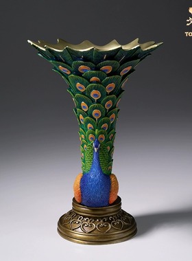 铜师傅全铜花瓶摆件孔雀花瓶