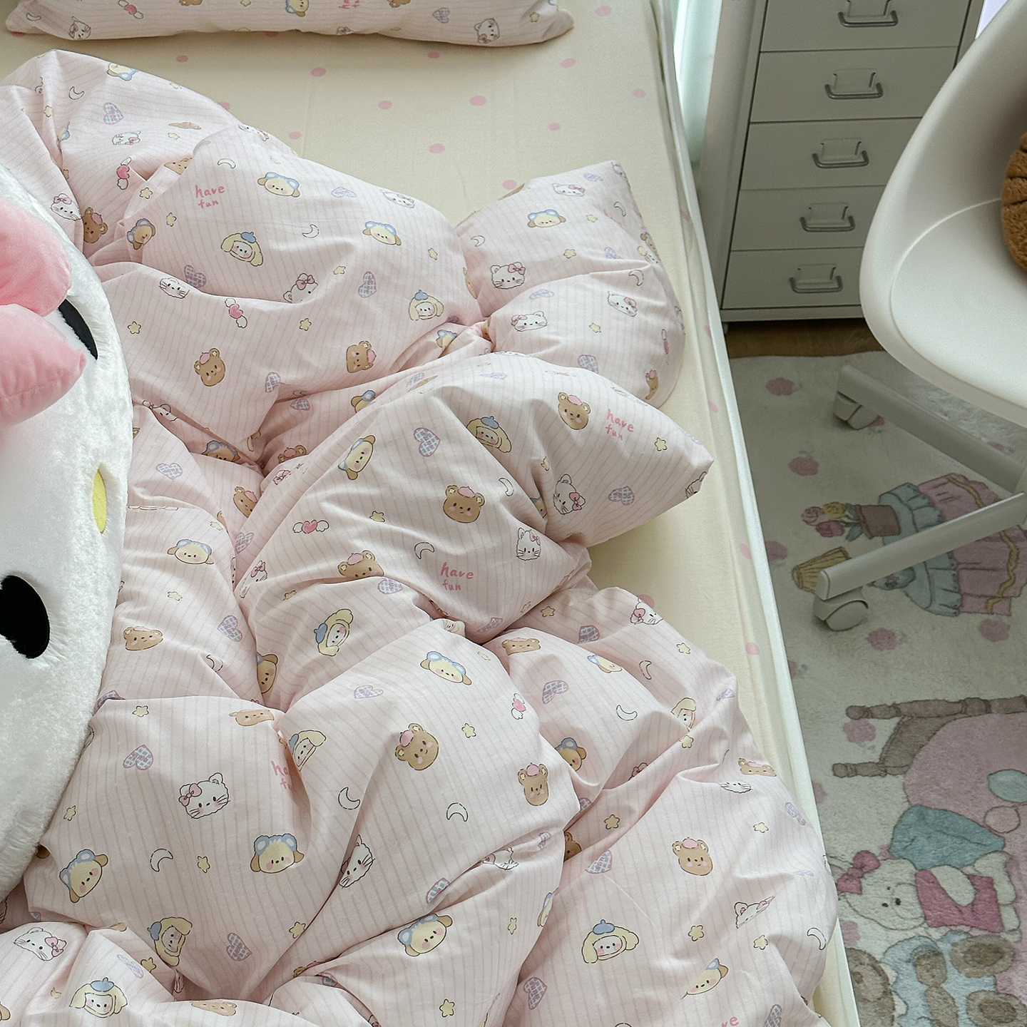【宅姿势】萌物来袭 可爱全棉床品3四件套单人床单学生宿舍KK猫咪 - 图1