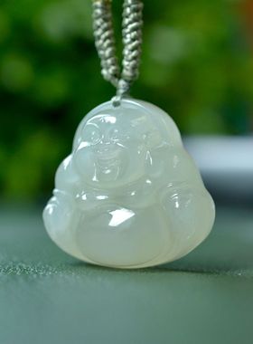 精品和田玉青海料笑口常开佛吊坠