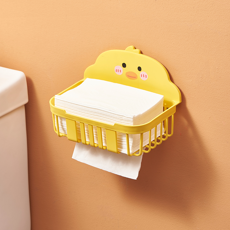 壁挂式纸巾盒免打孔厕所抽纸盒卫生间卡通卷纸架放卫生纸的置物架