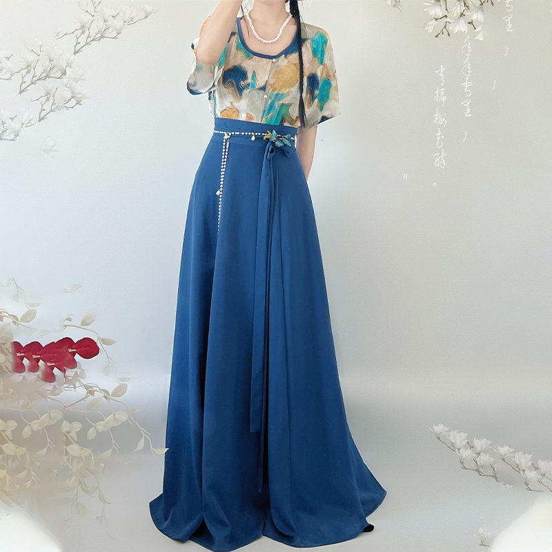 汉青月原创汉服女【征集中】唐制圆领褙子飞机袖八破裙日常春夏款 - 图0