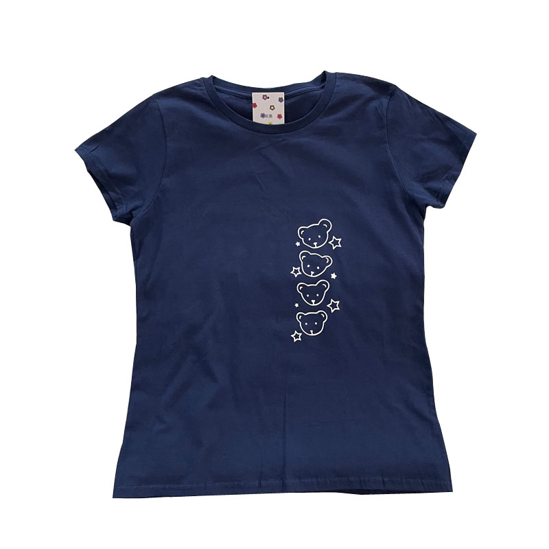 芙惠FUHUI 可爱小熊T恤藏蓝色印花收腰合身短袖女上衣卡通夏 - 图3