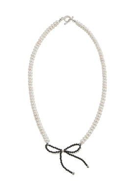 GAGA Studios小众天然黑玛瑙蝴蝶结珍珠项链算盘珠天然珍珠俏皮