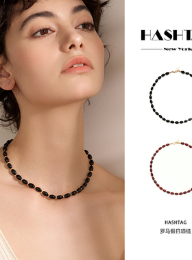 HASHTAG玛瑙米珠链项链小众设计