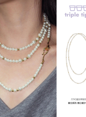 triple tipsy 塞壬落日潮汐长项链 毛衣链多层百搭 珍珠项链腰链