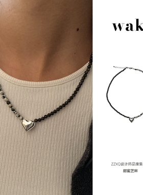 waki斑点石925爱心项链小众原创