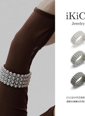 ikico苏苏同款缪斯女神系列弹力珍珠手镯女小众轻奢宽面水钻缠绕