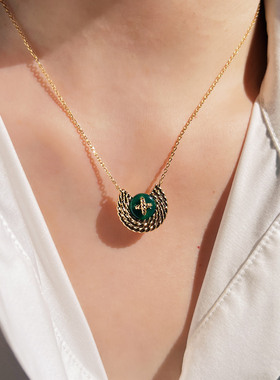 莓拉「编织纽扣」绿玛瑙度假风精致项链女生日礼物轻奢小众毛衣链