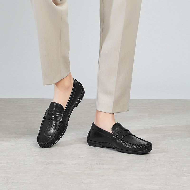 康奈真皮男鞋套脚豆豆鞋男士秋真皮商务休闲一脚蹬乐福鞋,淘宝优惠券,粉丝福利购,淘宝优惠卷