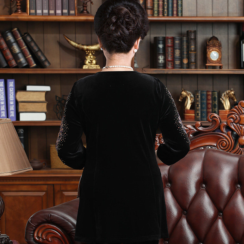 春秋高贵金丝绒紫绣花宽松洋气t恤 一品奴服饰中老年女装