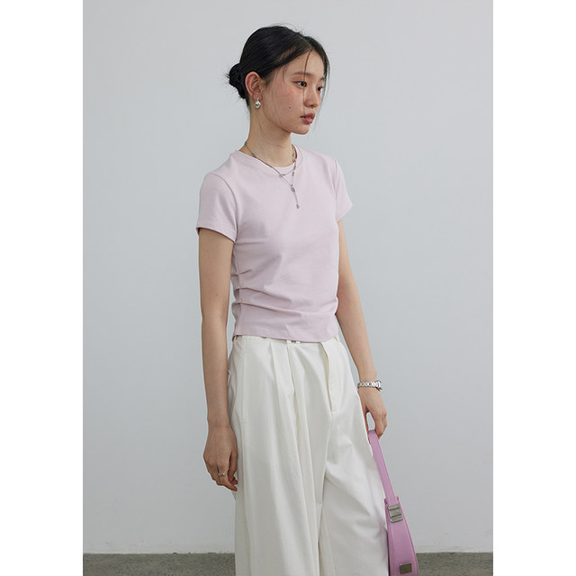 ເສື້ອຍືດແຂນສັ້ນ ຮອບແອວ smocked neck