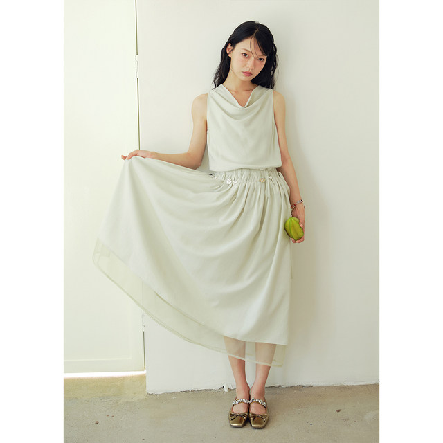 Swing collar double hem vest dress