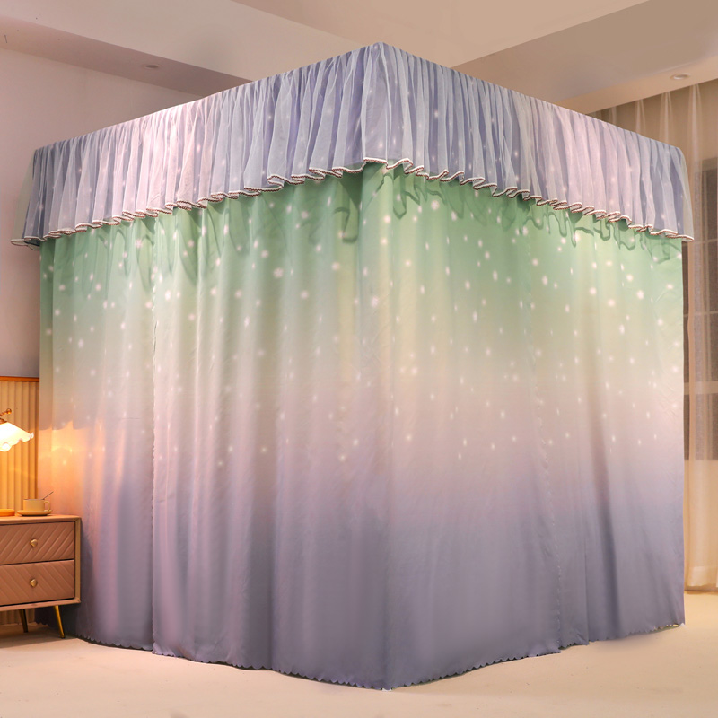 遮光床帘蚊帐一体式落地纯色1.5m加厚床幔含支架防尘1.8家用卧室-图1
