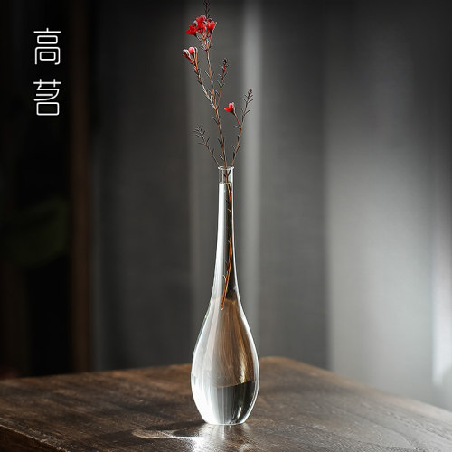日式玻璃花瓶透明禅意水晶花器水养摆件插花水培玉净瓶甘露观音瓶 - 图2