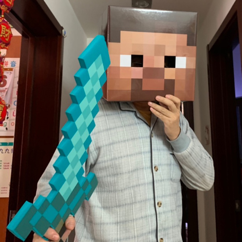 我的世界周边Minecraft钻石剑镐泡沫刀枪玩具史蒂夫头套工具装备-图1