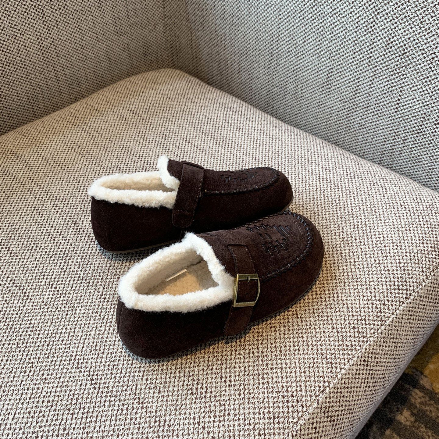 【TFM】加绒勃肯鞋女内增高平底乐福鞋一脚蹬保暖百搭软底豆豆鞋,淘宝优惠券,粉丝福利购,淘宝优惠卷