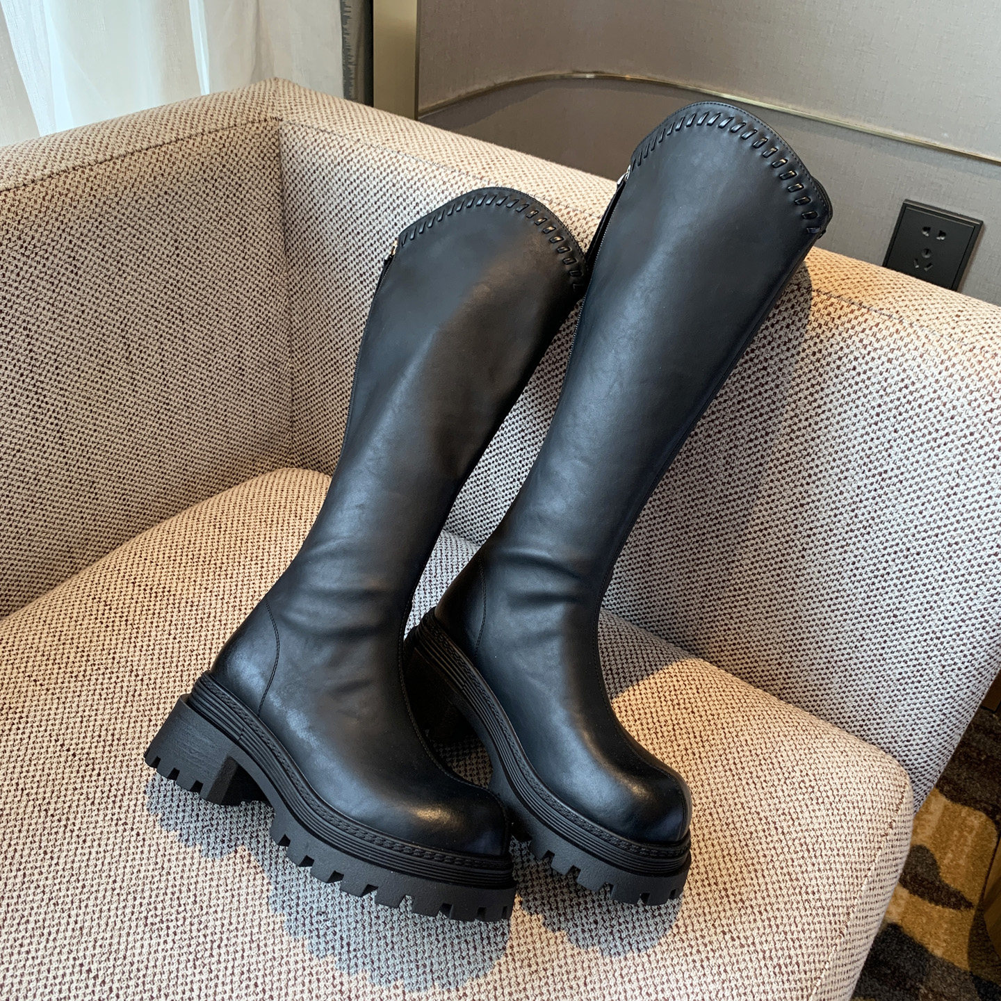 【TFM】骑士靴女厚底增高6.5CM加绒显瘦V口高筒女靴子长靴不过膝,淘宝优惠券,粉丝福利购,淘宝优惠卷