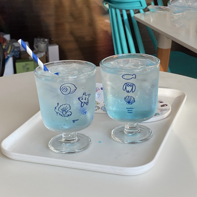 自制中古ins海洋贝壳修勾高脚杯法式浪漫甜品杯小众简约牛奶杯子 - 图1