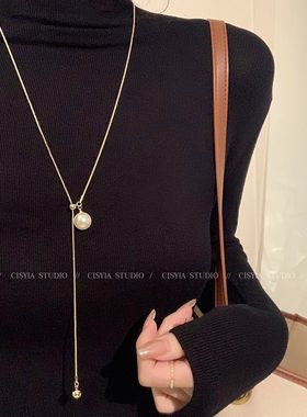 大气可调珍珠项链轻奢小众长款毛衣链女2024新款爆款秋冬高端配饰