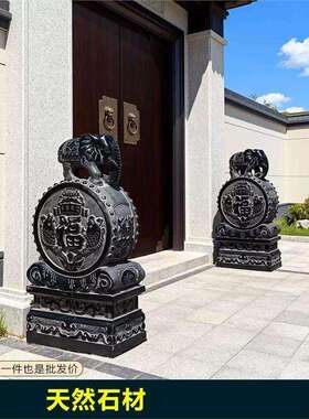 石雕门墩一对家用镇宅门墩狮子麒麟貔貅青石仿古做旧石石鼓抱鼓石