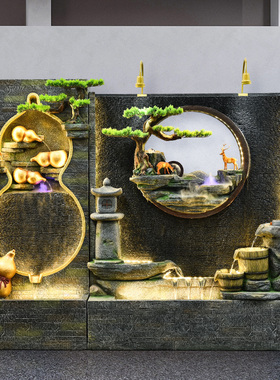 大型假山流水喷泉玄关水幕墙摆件