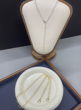 加美珠宝S925银镀金进口手工锤纹环环相扣双万能扣多戴法项链60cm