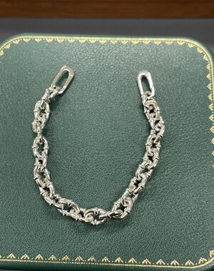 S925银镀白金意大利工艺 粗款旦圈双珠链 个性时尚DIY延长链手链