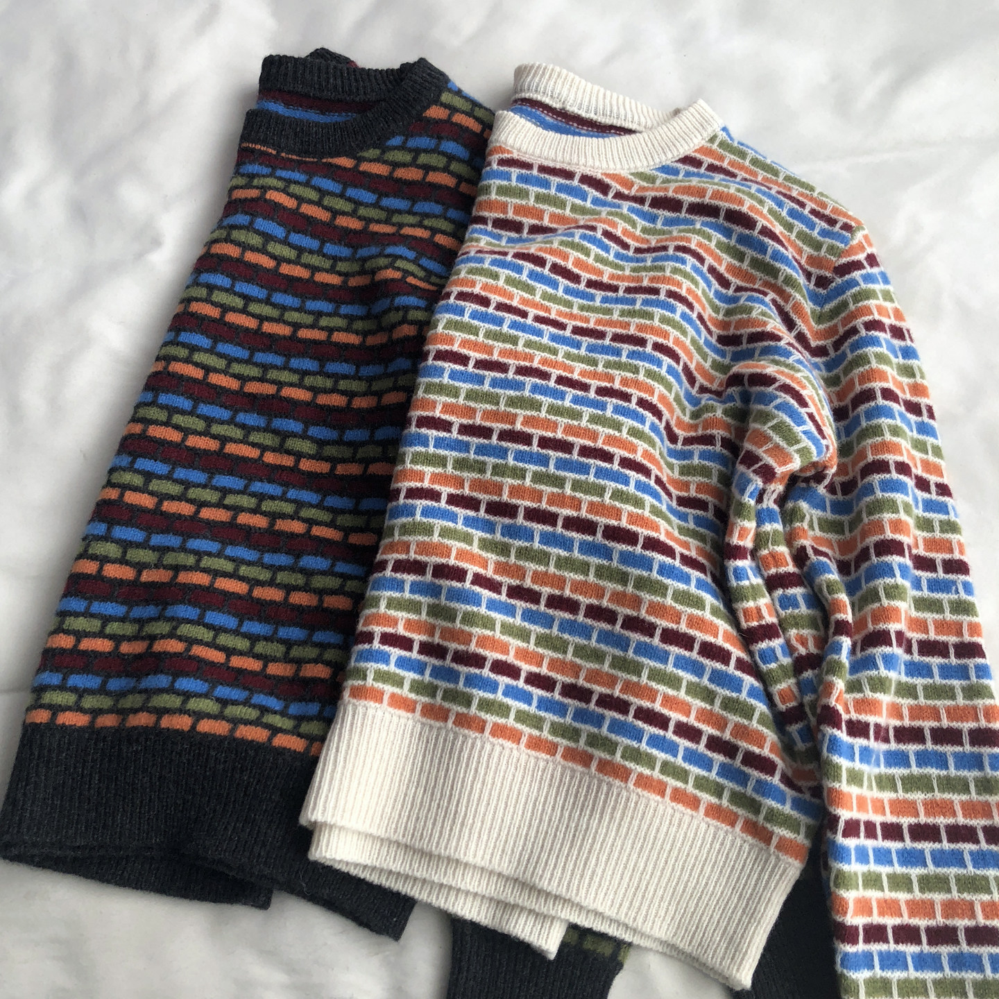 一佰の绵羊毛撞色方块设计感提花圆领套头女毛衣秋冬针织衫上衣,淘宝优惠券,粉丝福利购,淘宝优惠卷