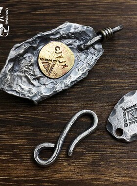 高桥吾郎纯银朋克风肌理手工吊坠