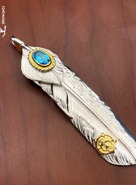 银创鹫见太郎点金唐草羽毛吊坠